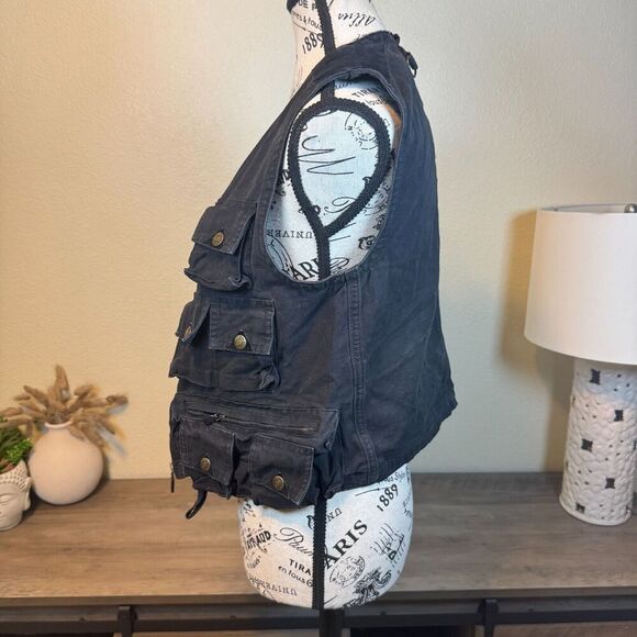 Vintage Lauren Ralph Lauren Field Vest Women’s black Canvas Utility Sz S Pockets - Picture 7 of 12
